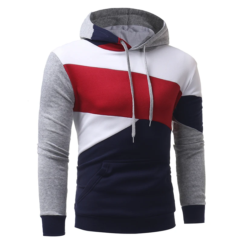 Title 15, New Personality Stitching Mens Hooded Pullover...