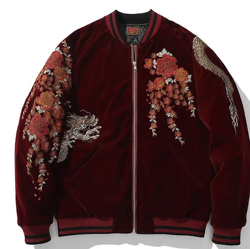 Title 6, Mens Dragon Embroidered Baseball Collar Jacket...