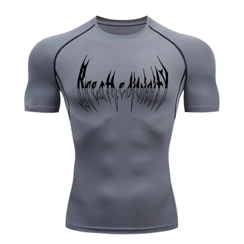 Camiseta esportiva de manga curta e ajuste justo com proteção solar para fitness masculina. Secagem rápida, respirável e UPF50+ para esportes — foto 13