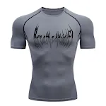 Camiseta esportiva de manga curta e ajuste justo com proteção solar para fitness masculina. Secagem rápida, respirável e UPF50+ para esportes — foto 13