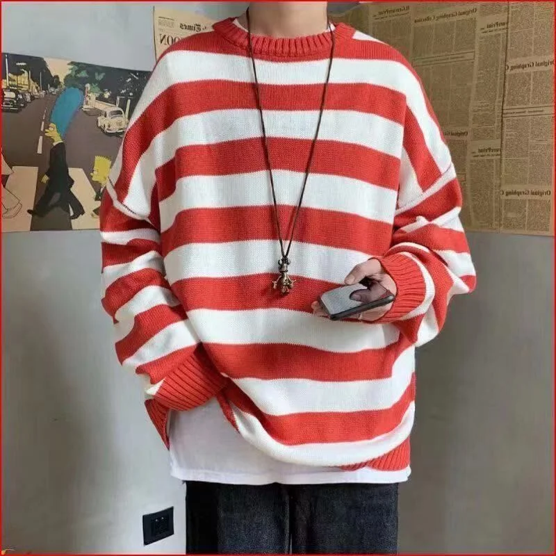 Title 3, Mens Striped Sweater Mens Loose-fitting Sweat...