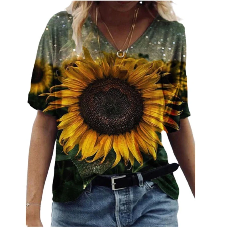 Title 3, T-shirt con stampa di pittura a olio floreale