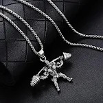 Colar pingente de halterofilismo hip hop de aço inoxidável, acessório de fitness e moda para treinos e um visual estiloso. — foto 7