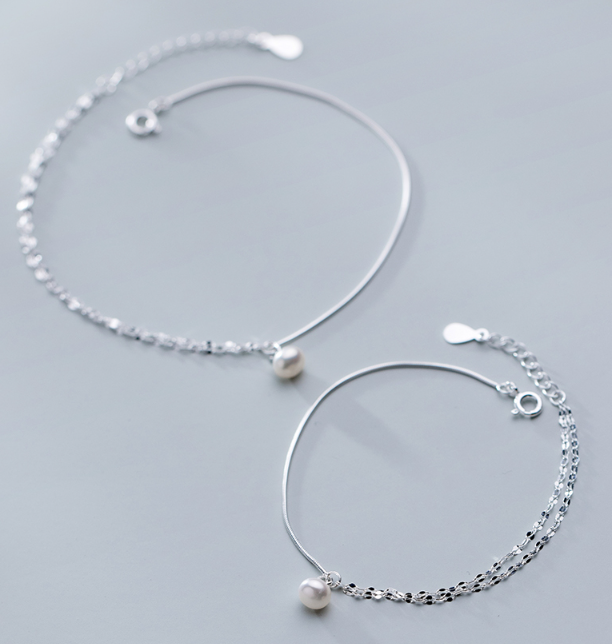 Pulseira Prata S925 Feminina Pérola Camada Dupla Acessório Doce Delicado Joia Presente Sofisticado — foto 2