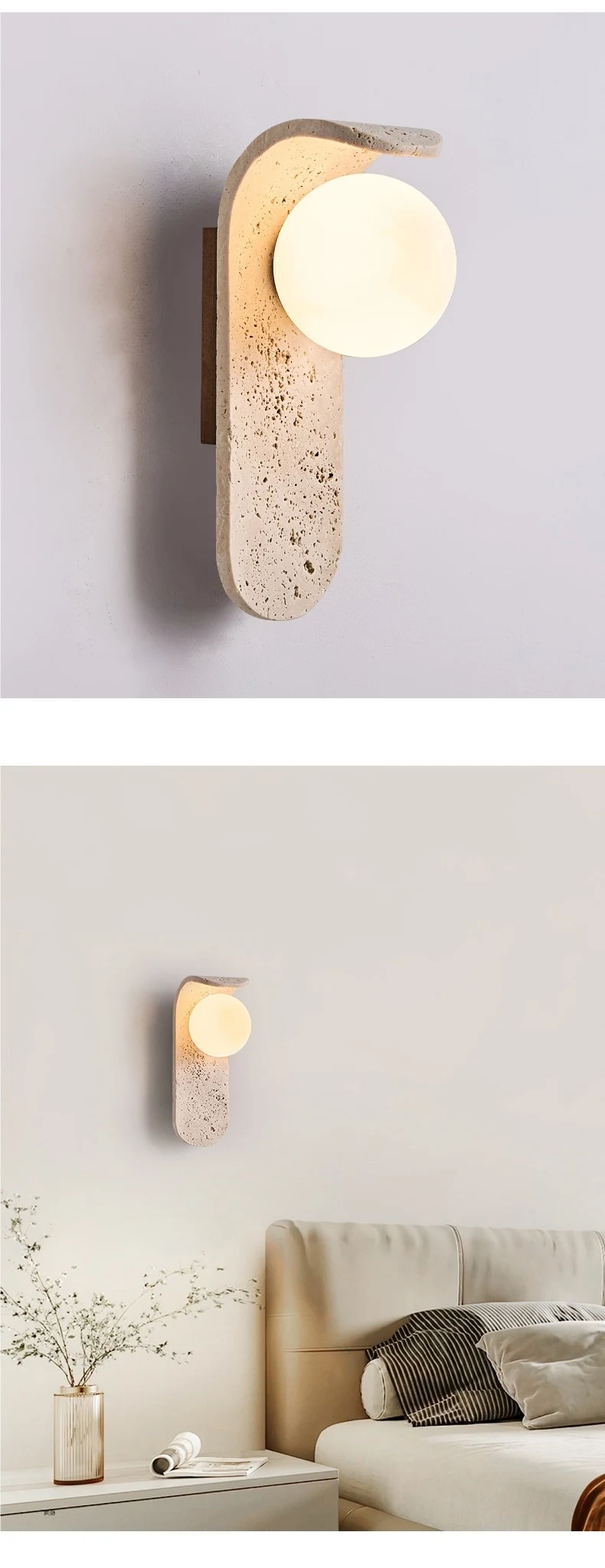 Title 4, Cream Style Cave Stone Bedside Wall Lamp. Moder...