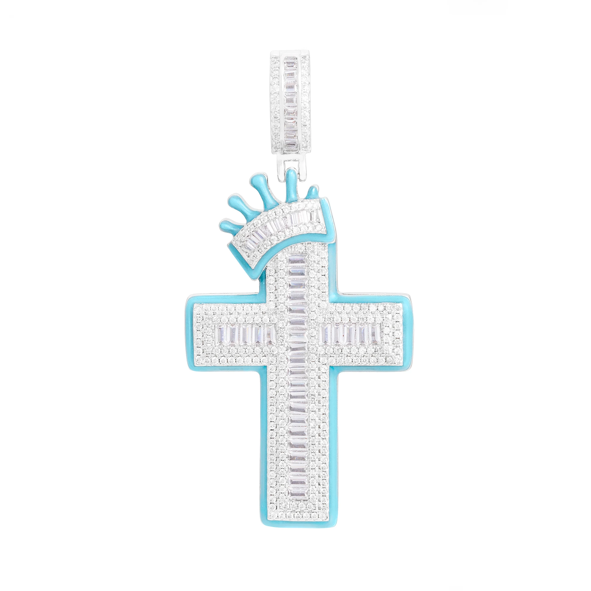 Colar com pingente de cruz de coroa luminosa personalizado, cobre e zircônia incrustada, acessório elegante e brilhante. — foto 6