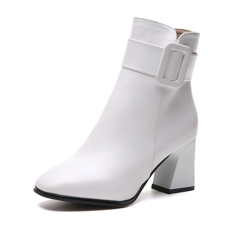 Title 13, White Fashion Martin Boots with Thick High Heel...