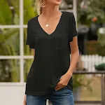 Camiseta feminina europeia e americana com decote em V, casual, solta, manga curta — foto 8