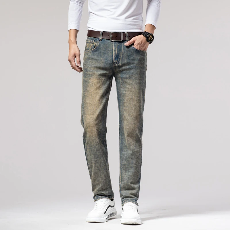 Heren Straight Stretch Slim Retro Running Jeans. Veelzijdige lange jeans met retro uitstraling. Comfortabel en geschikt voor elke activiteit. — foto 10