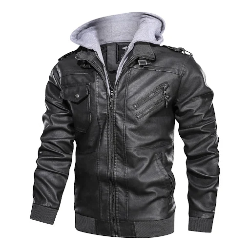 Title 9, Mens Jacket Coat Leather PU Removable Hood Sty...
