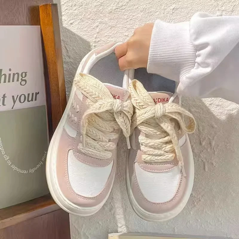 Title 5, Wheat White Shoes For Women Thick-soled Big Hea...