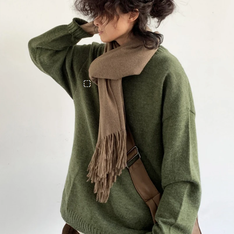 Suéter pulôver outono estilo universitário retrô para meninos e meninas, solto, de cor sólida, malha, camisa de baixo versátil, ideal para o dia a dia. — foto 11