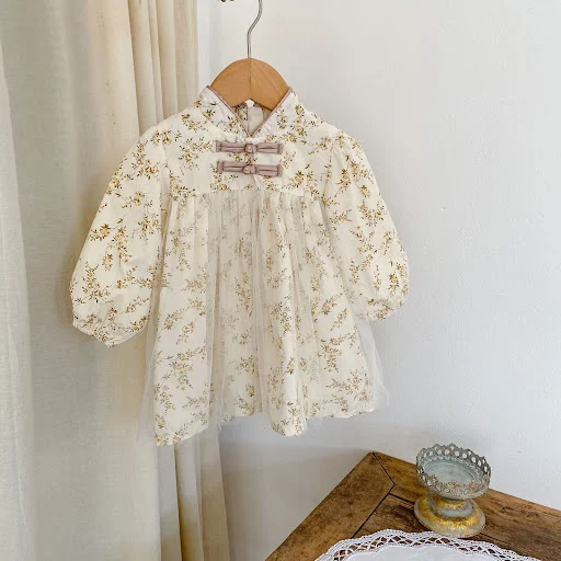 Title 6, Vestido de outono infantil com gola alta, estam...