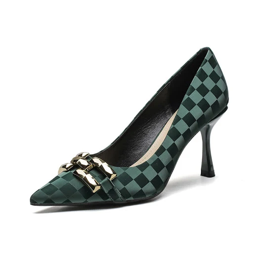 Title 3, Damskie buty Checkerboard Plaid Green z płytkim...