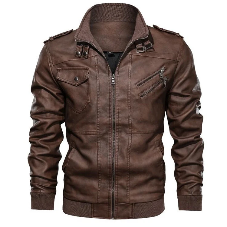 Men's PU leather plain jacket, hoodless design, offering comfort and a modern style, ideal for everyday wear and a versa — photo 1