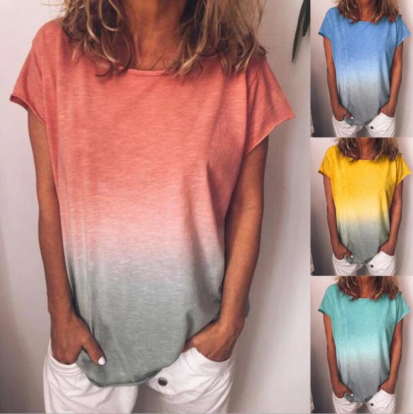 Camiseta de cor sólida com estampa gradiente arco-íris — foto 7