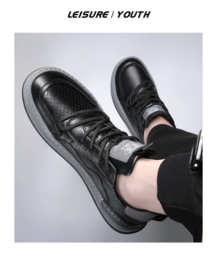 Title 3, Genuine Leather Mens Shoes with Thick Bottom, ...