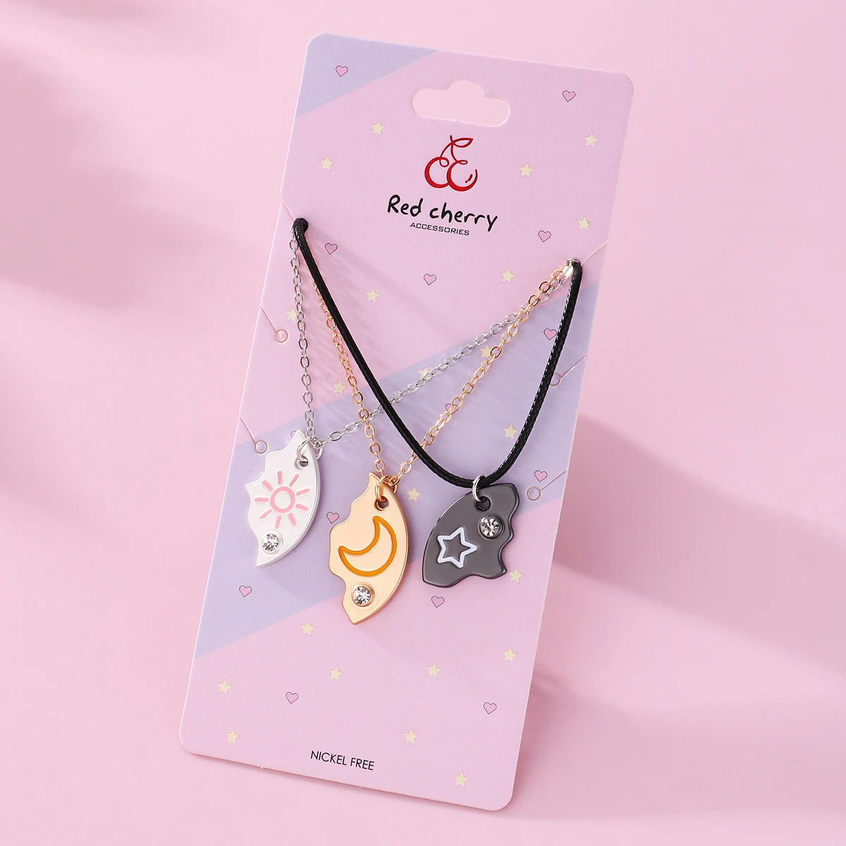 Colar para três pessoas com design avançado estrela lua, liga gotejamento de óleo costura pingente redondo, conjunto de colares. — foto 15