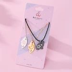 Colar para três pessoas com design avançado estrela lua, liga gotejamento de óleo costura pingente redondo, conjunto de colares. — foto 15