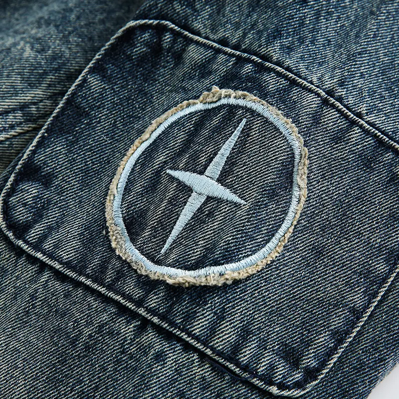 Men's Fashion Retro Trend Embroidered Denim Jacket Stylish Vintage Design Comfortable Denim Jacket Perfect for Casual We — photo 14