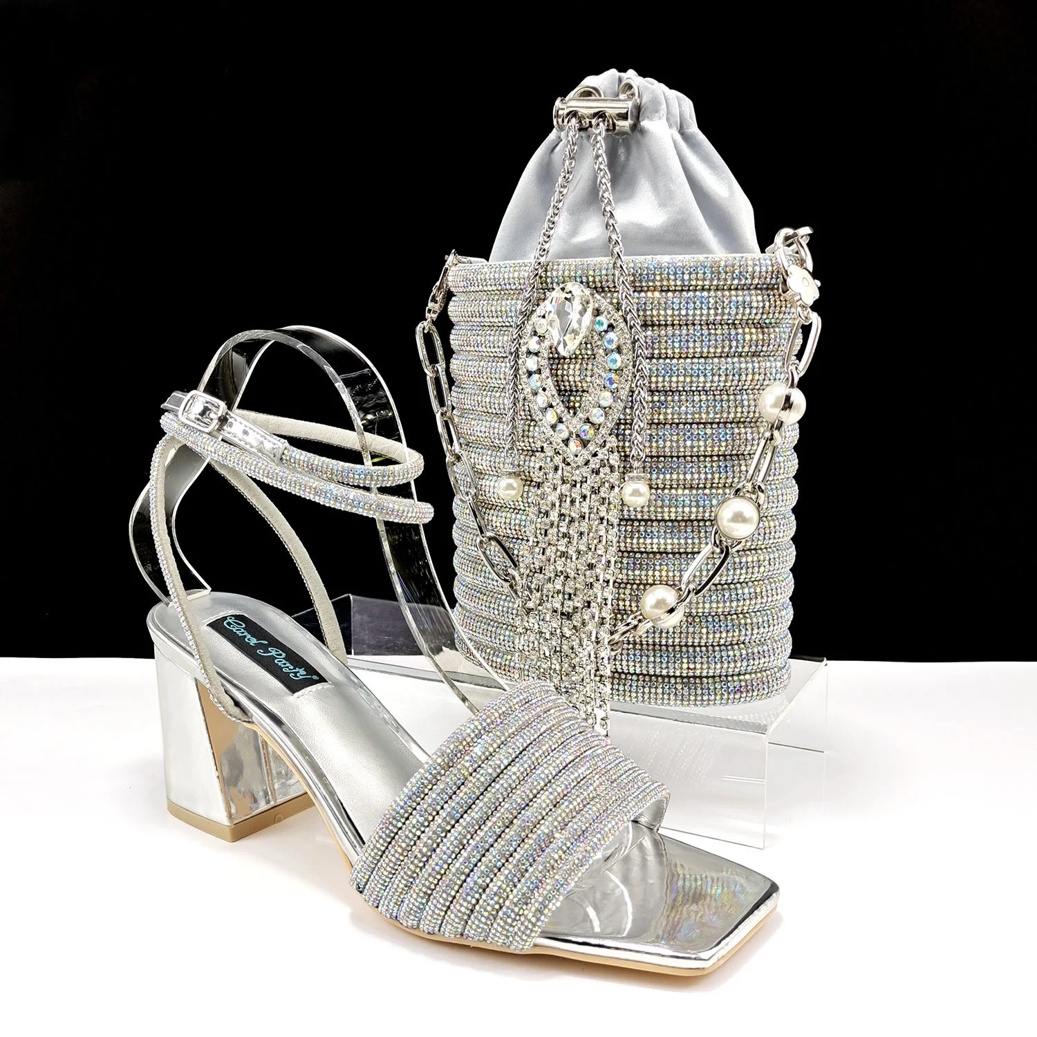 Square Toe Chunky Heel High Heels 8cm with Cylinder Handbag Shoes Bag Suit. Elevate your style with this fashionable and — photo 13