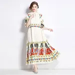 Posicionamento estampado plissado pérola fivela vestido plissado — foto 5