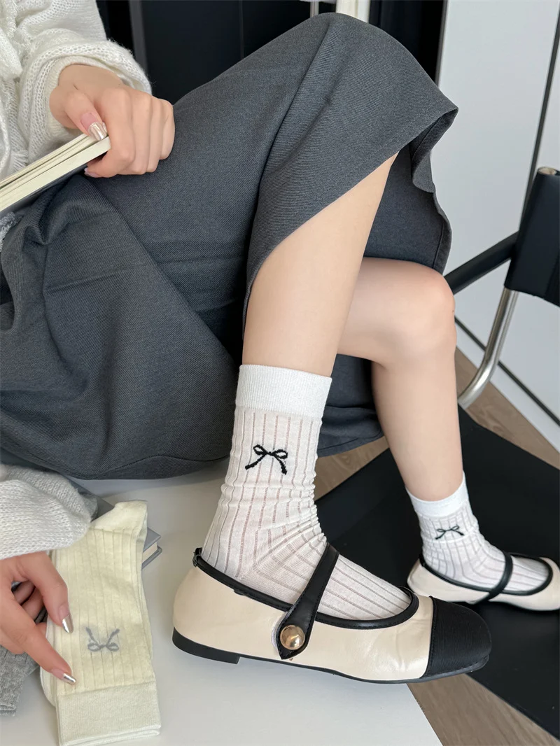 Title 8, Cute Girl Bow Tube Socks Hollow Bunching Socks