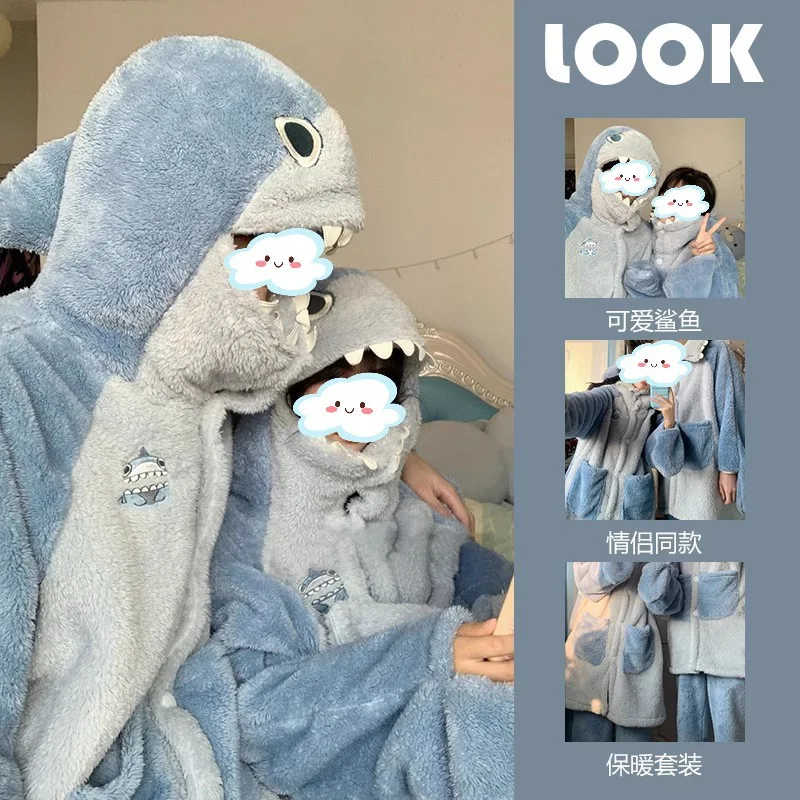 Title 6, Shark Coral Fleece Couple Pajamas for Women, So...