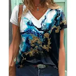 Abstract schilderij T-shirt met grafische geometrische print en V-hals — foto 4