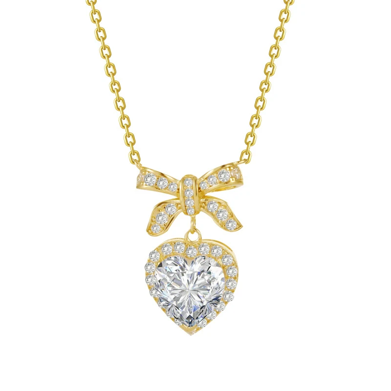 Colar de nó princesa S925 em prata esterlina para mulheres, laço de coração de amor. Presente perfeito, elegante e romântico. — foto 5