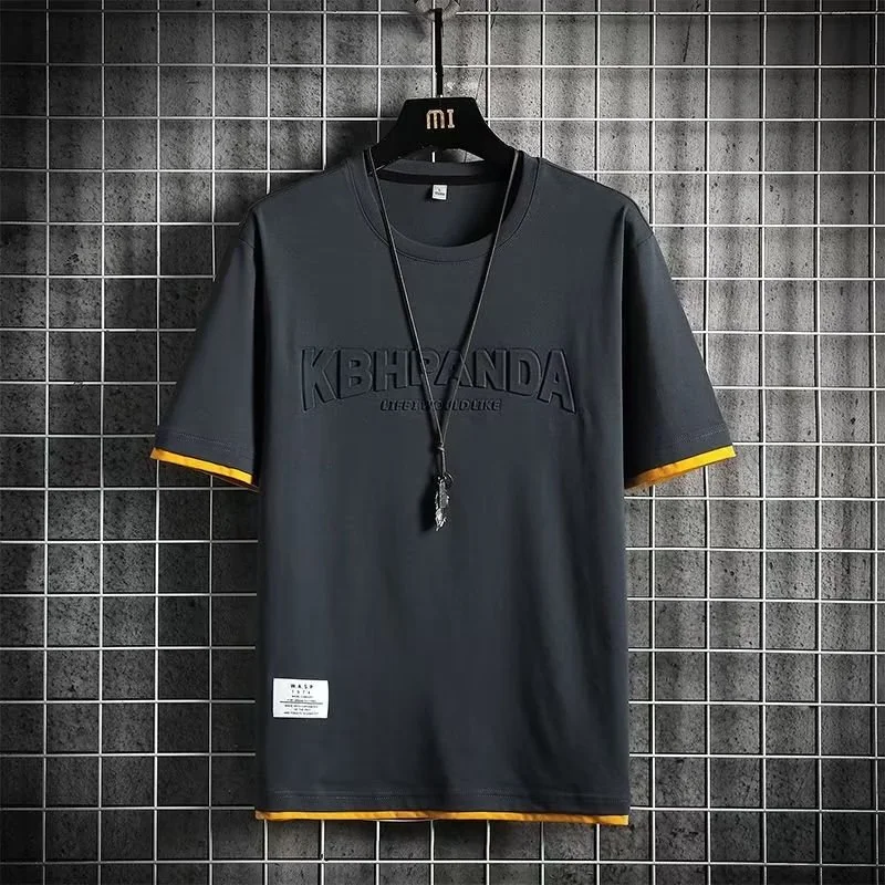 Camiseta masculina de verão casual, seda de gelo, duas peças falsas, manga curta, versátil e confortável, perfeita para dias quentes. — foto 3