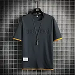 Camiseta masculina de verão casual, seda de gelo, duas peças falsas, manga curta, versátil e confortável, perfeita para dias quentes. — foto 3