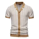 Summer New Men's Short-sleeved Knitted Striped Shirt Breathable & Comfortable Perfect for Warm Weather Casual Stylish Lo — photo 6