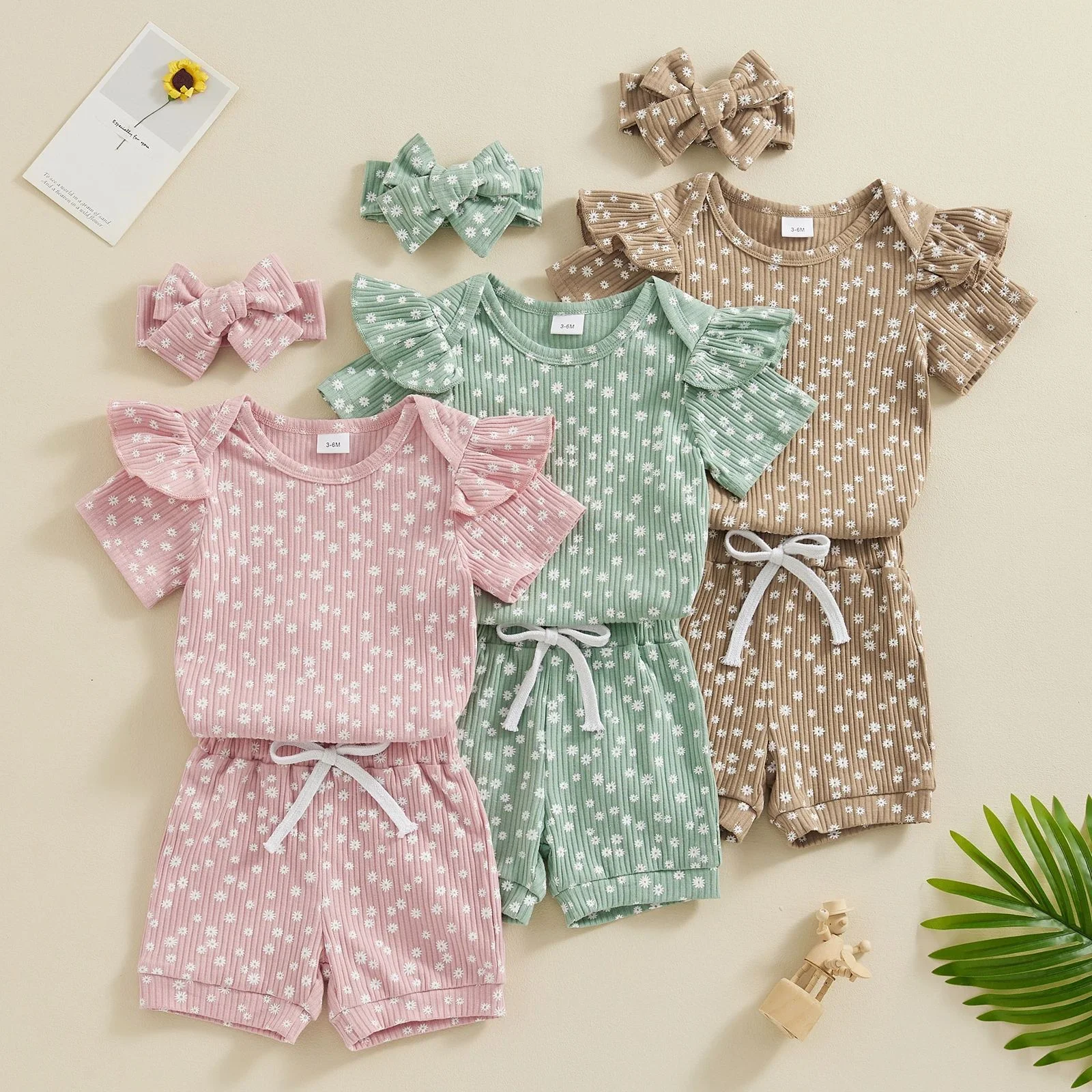 Title 4, Conjunto Infantil, Romper Top Listrado com Flor...
