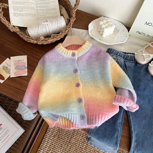 Title 5, Maglione Spesso Gradiente Bambina Girocollo Cal...