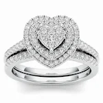 Anel de noivado feminino de duas peças, coração de pêssego com joias, perfeito para um pedido de casamento romântico e inesquecível. — foto 9