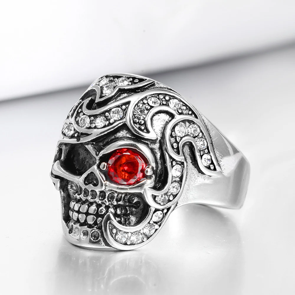 Anel de caveira de aço inoxidável com zircônia Joia da moda para homens e mulheres, um acessório estiloso, resistente e marcante. — foto 5