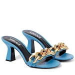 Damen Pantoletten mit hohem Absatz, flacher Metallkette und klobigem Design für einen stylischen Auftritt. — foto 3