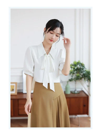 Title 4, Smoke Blue Short-sleeved Chiffon Shirt Korean S...