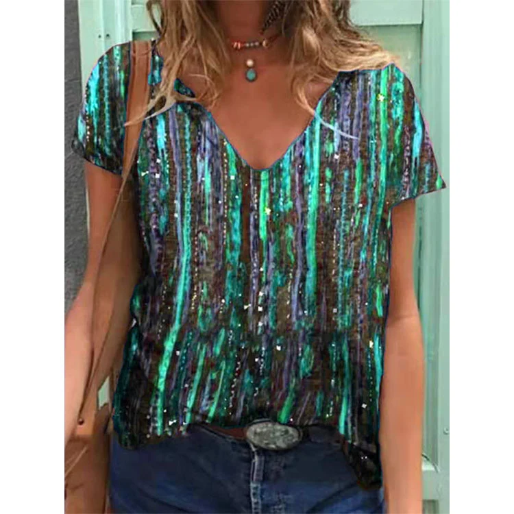 Title 6, T-shirt da donna con scollo a V a maniche corte...