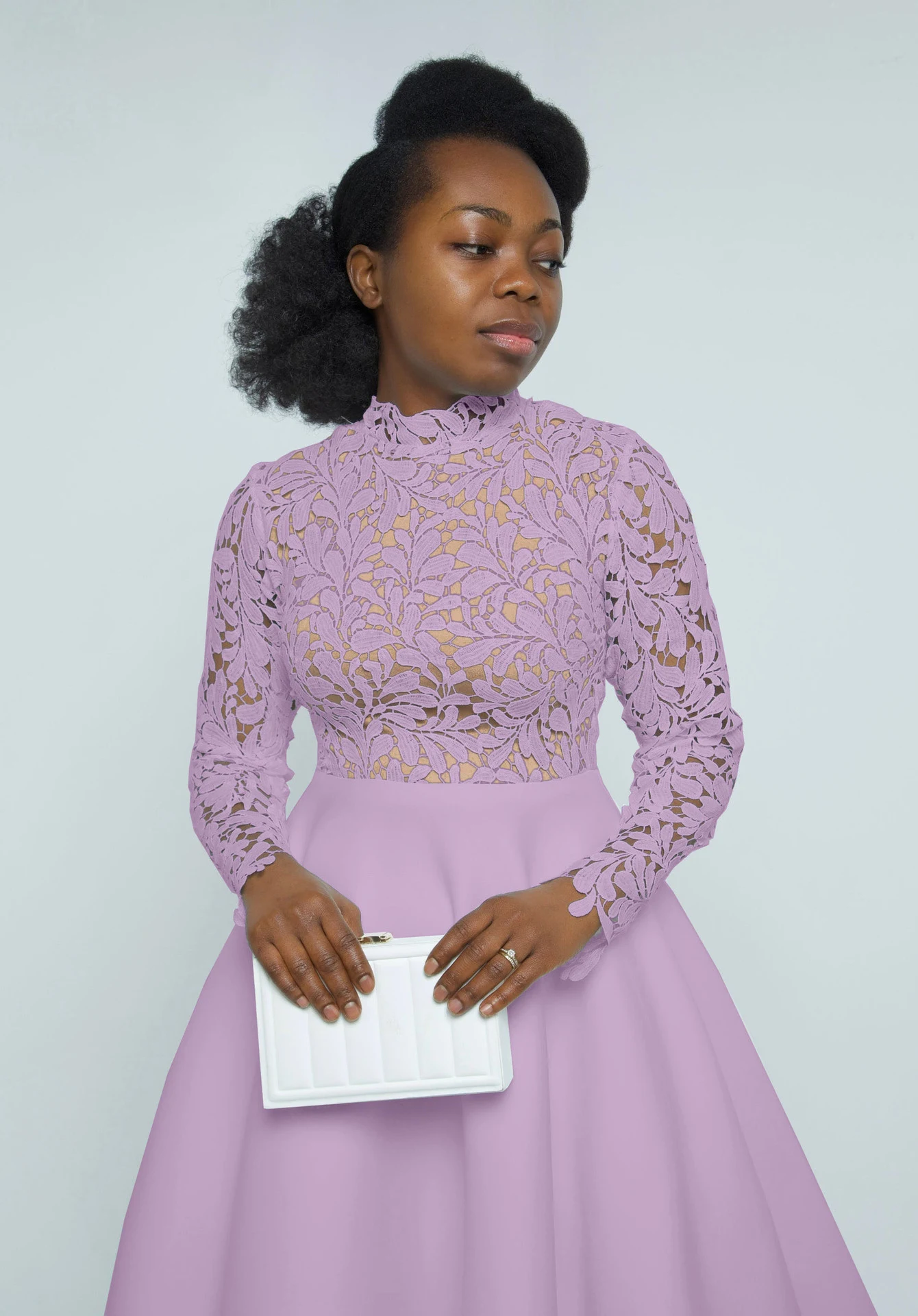 Title 25, High-necked Lace Petal Stitching Dress