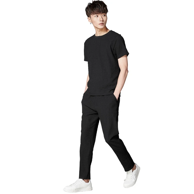New Spring and Summer Men's Casual Suit Short-sleeved T-shirt Trousers Two-piece Solid Color Sports and Leisure Suit, pe — photo 1