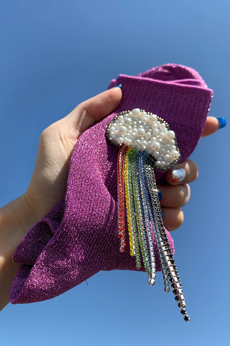 Seven-Color Rainbow Bright Silk Beaded Handmade Women's Socks — photo 12