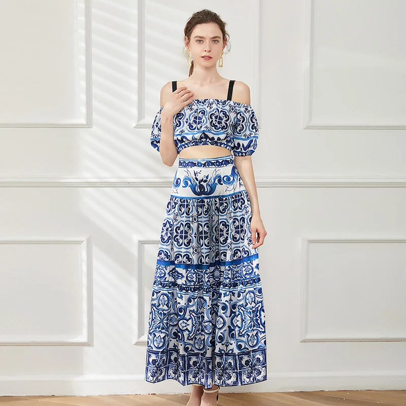 Summer boat neck off-the-shoulder short tube top high waist long skirt two-piece set, perfect for a stylish and comforta — photo 10