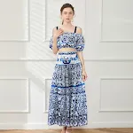 Summer boat neck off-the-shoulder short tube top high waist long skirt two-piece set, perfect for a stylish and comforta — photo 10
