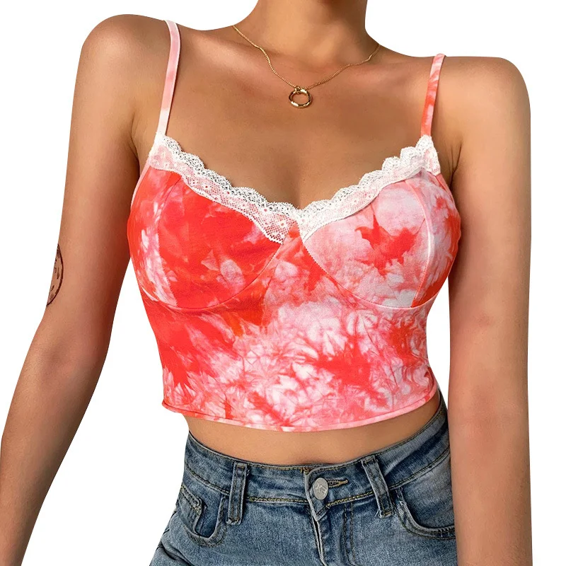 Title 7, Sexy Slim Halter Stitching Tie-dye Camisole for...