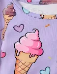 Conjunto de shorts e camiseta roxo para meninas, estampa de sorvete, pequeno, amor, legal, manga curta, ideal para o verão. — foto 2