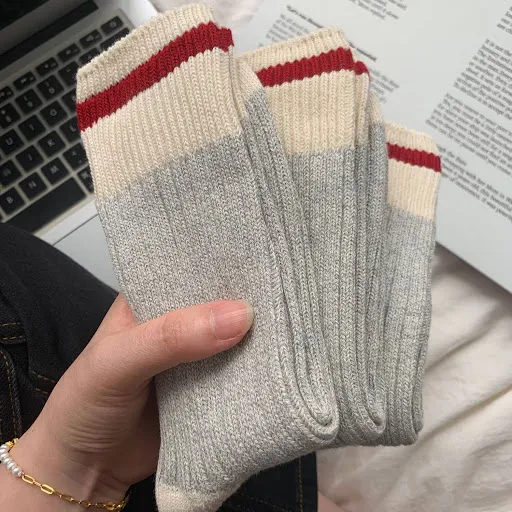 Title 5, Vintage Stripe Thick Needle Sweater Gray Socks