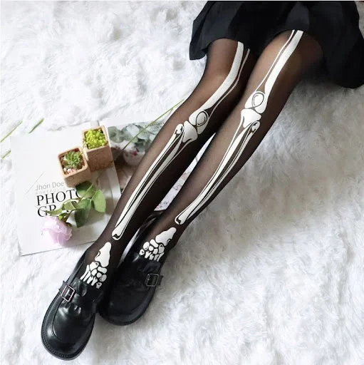 Title 1, Halloween Black Bone Skeleton Pantyhose