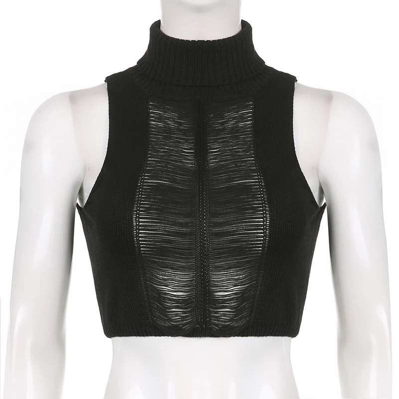 Title 17, Womens Turtleneck Hollow-out Slim-fit Vest for...